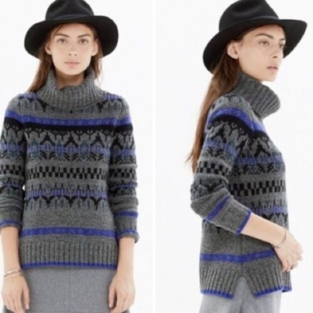 Madewell Iceblock Fair Isle Cowl Neck Wool Sweater